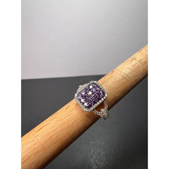 Purple and white CZ rose gold over sterling silver ring size 9 - Picture 10 of 11
